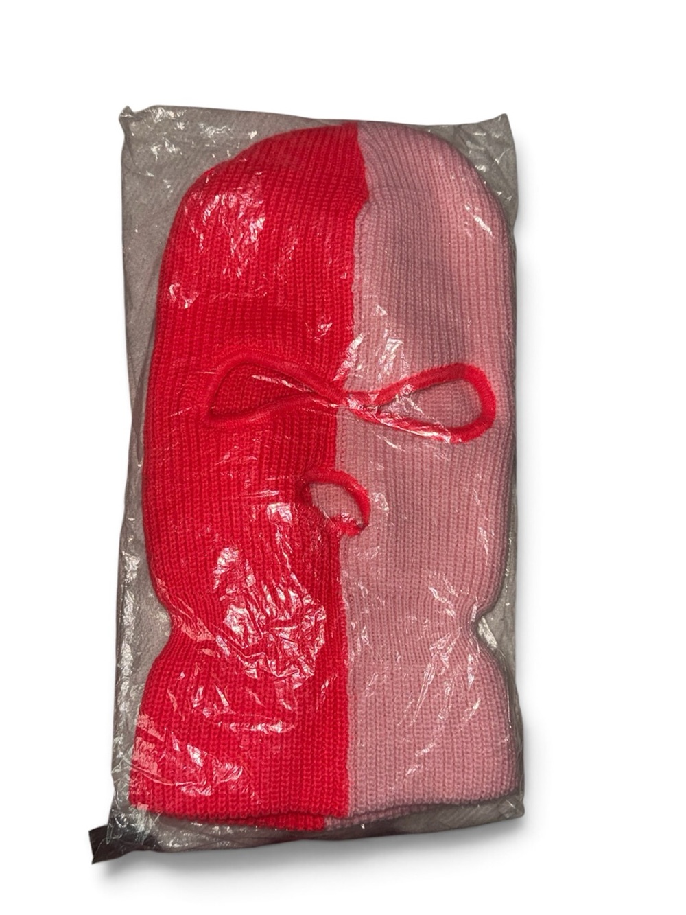 Pink & Red Two-Tone Knit Balaclava Hood - Unbranded